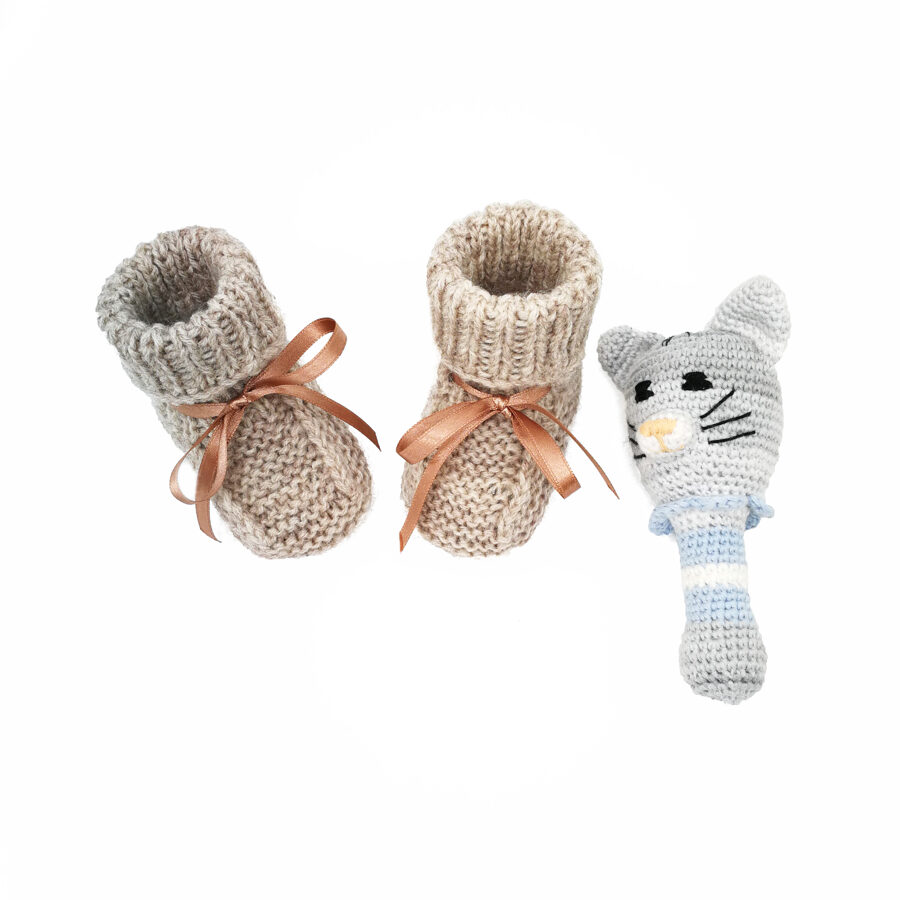 Baby booties and rattle toy set