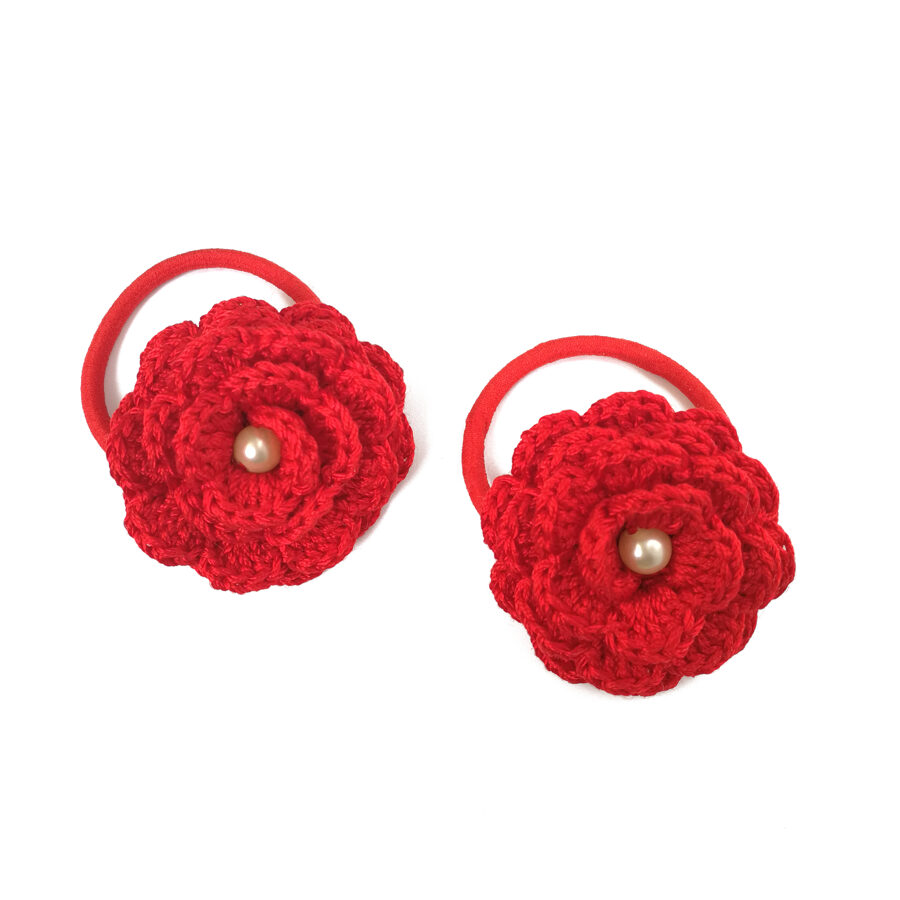 Hair bands "Flowers with a bead" (red)