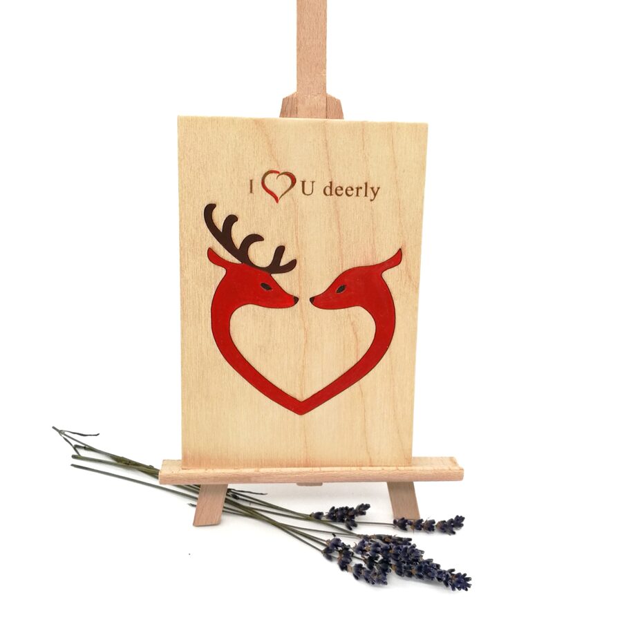 Wooden greeting card "I love you deerly" 