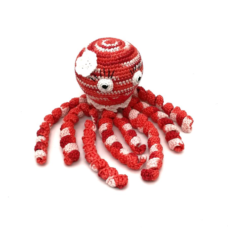 Soft toy "Red Octopus with flower"