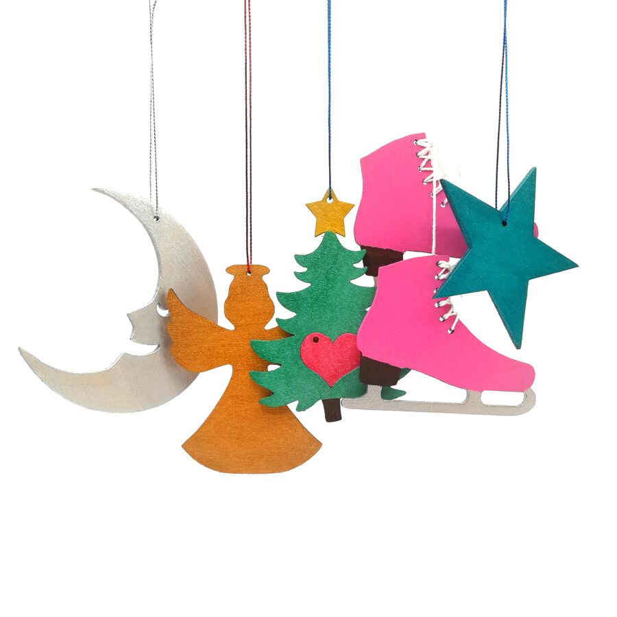 Christmas tree wooden decor "Painted set of shapes" 5 pieces