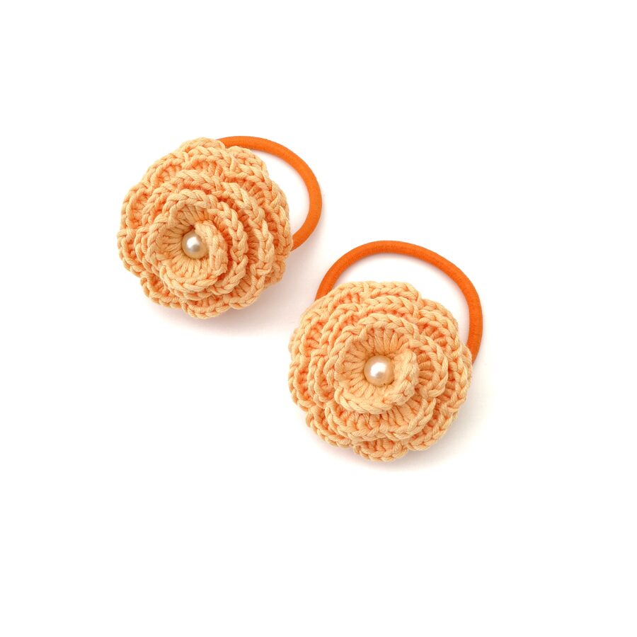 Hair rubber "Flowers with a bead" (light orange)