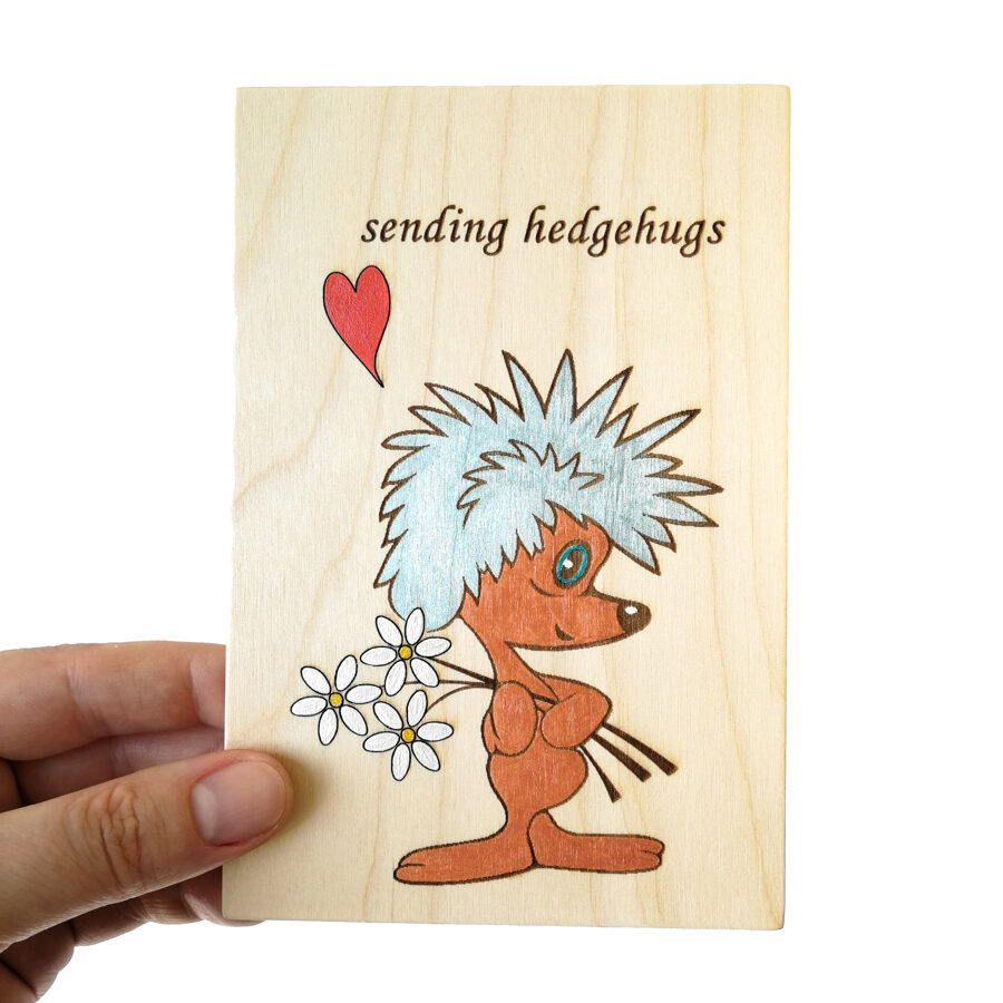 Wooden greeting card "Sending hedgehugs"