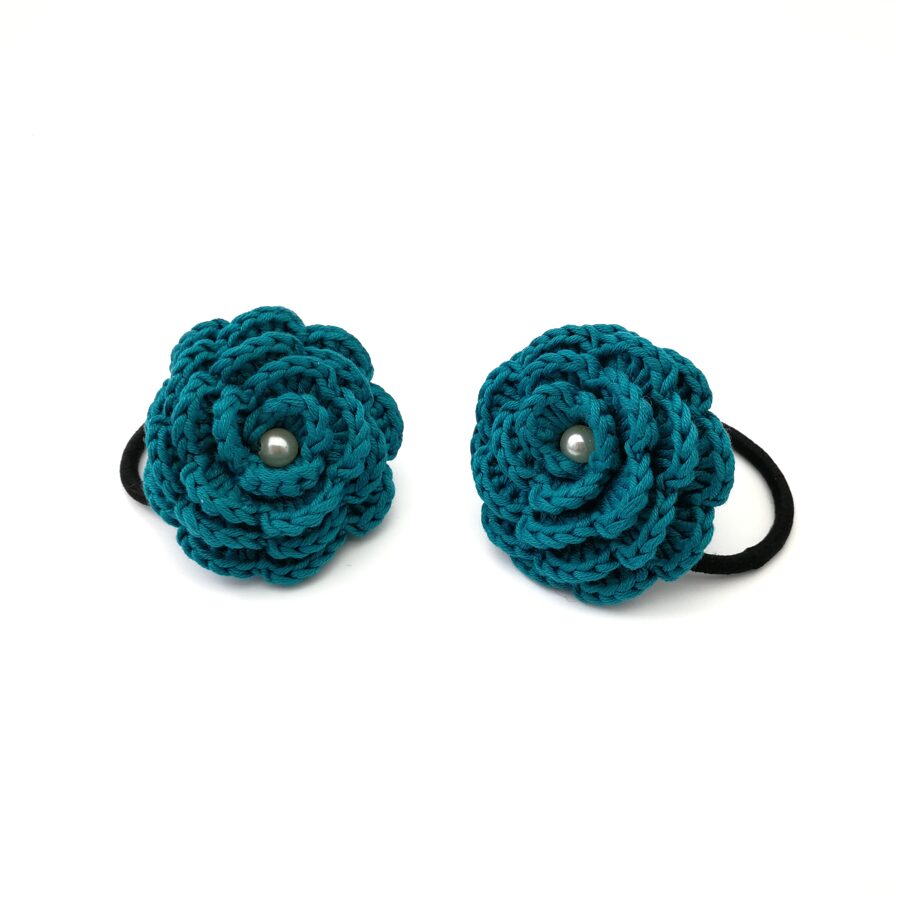 Hair rubber "Flowers with a bead" (aquamarine)