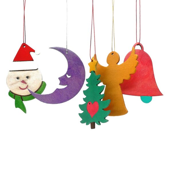 Christmas tree wooden decor "Set of painted ornaments" 5 pieces