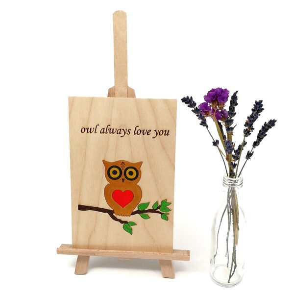 Wooden greeting card "owl always love you"
