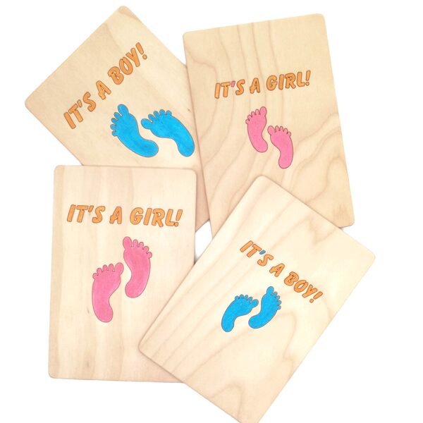 Wooden greeting cards "It's a boy" / "It's a girl" 