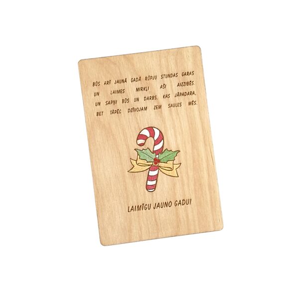 Wooden greeting card "Happy New Year" (with Candy Cane)