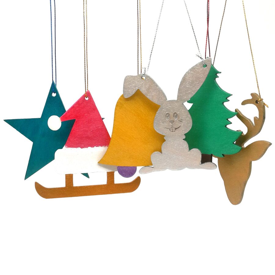 Christmas tree wooden decor "Painted set of shapes" 6 pieces